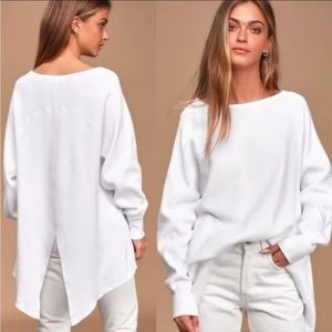New Free People Amelia Waffle Knit Style Thermal Oversized Cream Top Small